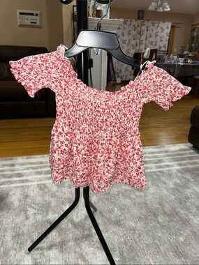 Francesca's Collections Red and White Smocked Off-Shoulder Peplum Top